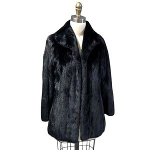 Mob wife Flemington Furs Mink Fur Ranch Natural Blk Mint Sz S/M Matching Hat vtg